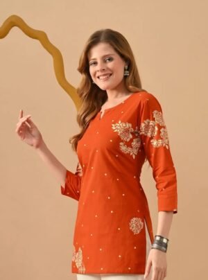 Women's Green Printed Cotton Short Kurti