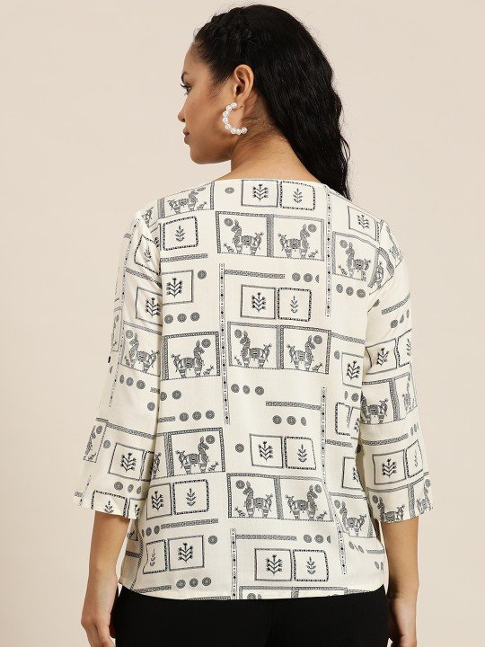 WhatsApp Image 2026-05-26 at 3.56.26 PM (1) Women's White-Black Printed Short Kurti