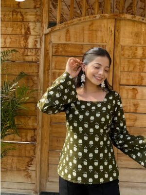 Women's Henna Printed Cotton Short Kurti