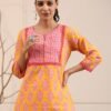 Women's Yellow Printed Cotton Short Kurti