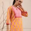 Women's Yellow Printed Cotton Short Kurti
