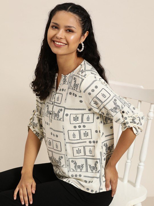 WhatsApp Image 2026-05-26 at 3.56.26 PM (3) Women's White-Black Printed Short Kurti