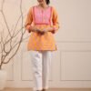 Women's Yellow Printed Cotton Short Kurti