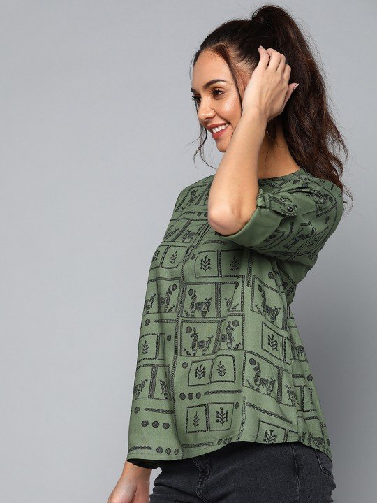 WhatsApp Image 2026-05-26 at 4.00.32 PM (10) Women's Green Printed Short Kurti