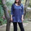 Women's Blue Printed Cotton Short Kurti