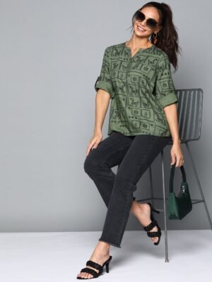 Women's Green Printed Short Kurti