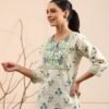 Women's White Green Printed Short Kurti