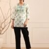 Women's White Green Printed Short Kurti