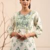 Women's White Green Printed Short Kurti