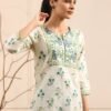 Women's White Green Printed Short Kurti